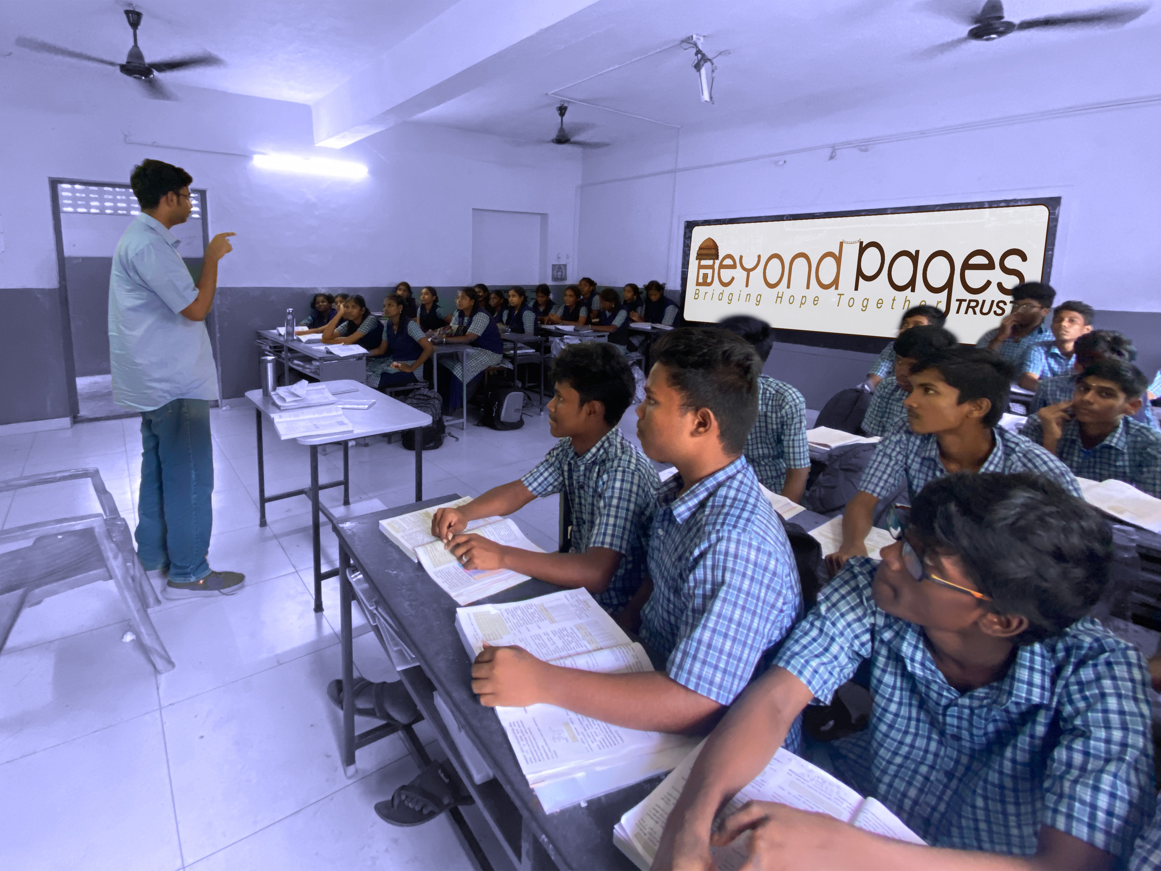 Children studying in a classroom